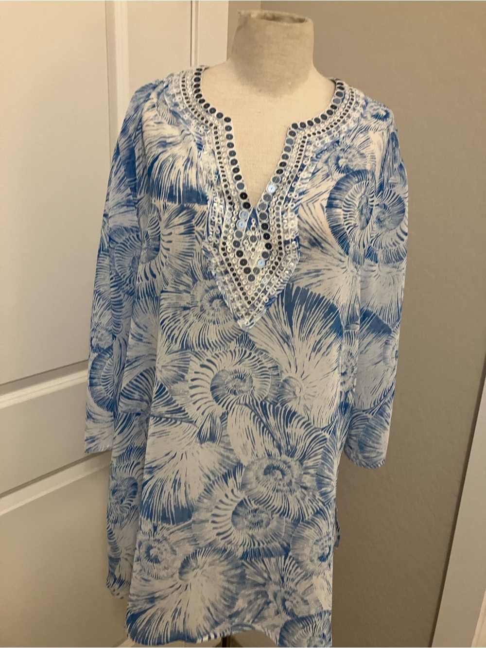 Chico IGeorgette Kurta Nautilus swirl tunic top 3/4 sz 3/ 16 $129